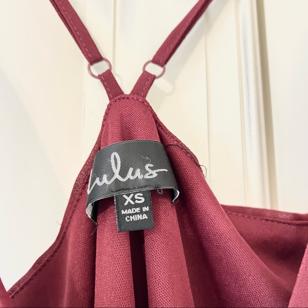 Lulu's Burgundy High-Low Ruffle Strap Maxi Dress - Picture 9 of 11
